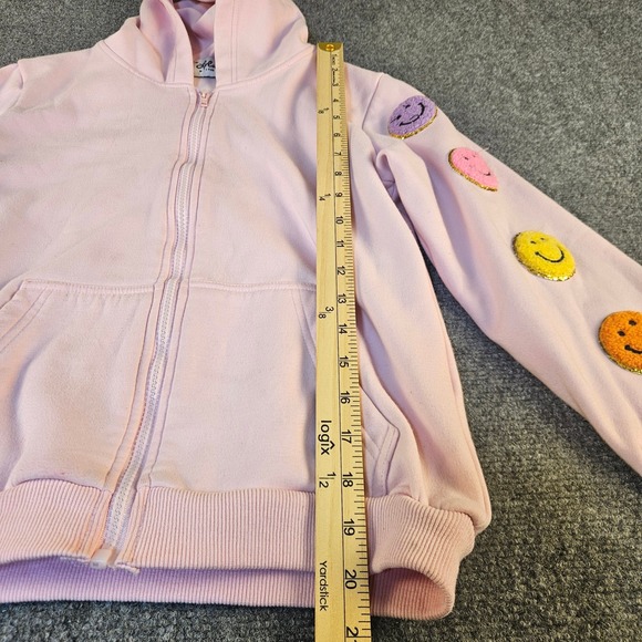 Lola + The Boys Girls Pink Smiley Face Patch Zip Up Hoodie Sweatshirt Size 12 - Picture 4 of 9